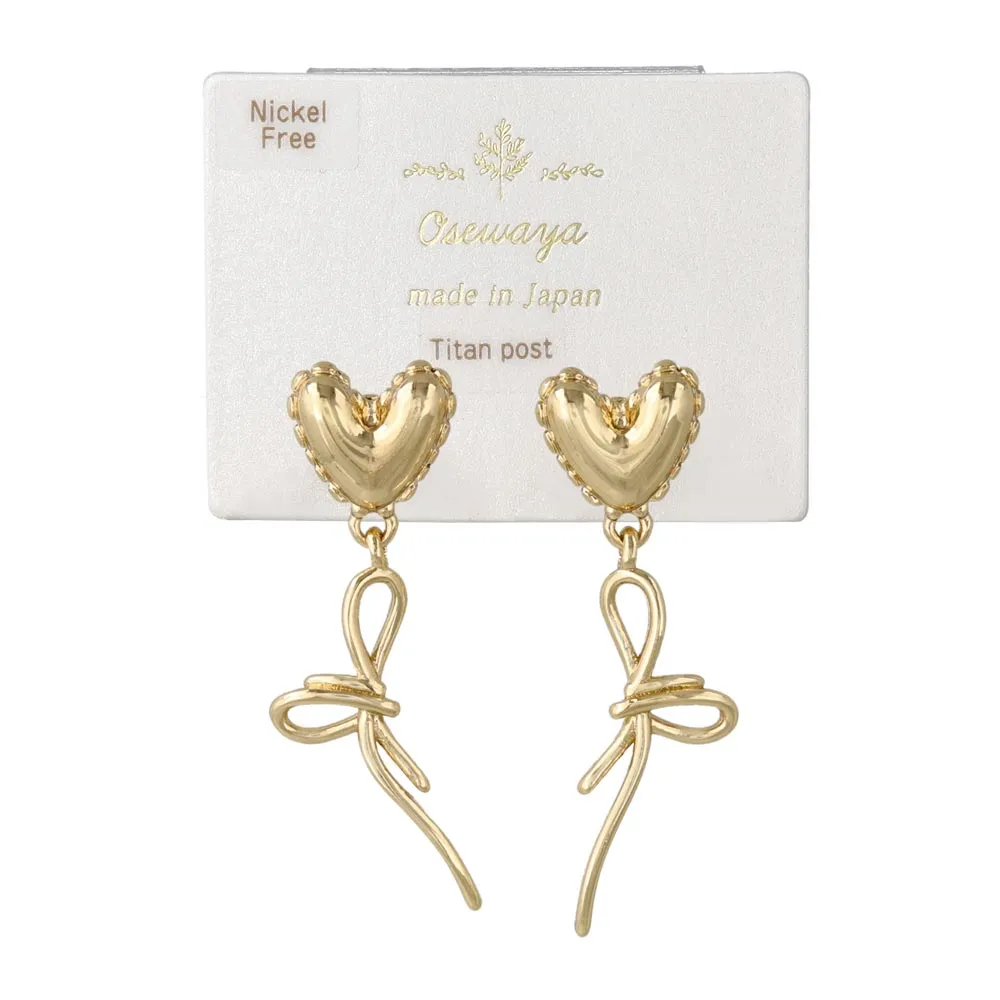 Puffed Heart and Bowknot Earrings