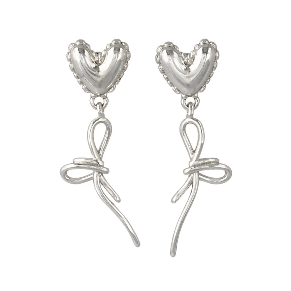 Puffed Heart and Bowknot Earrings
