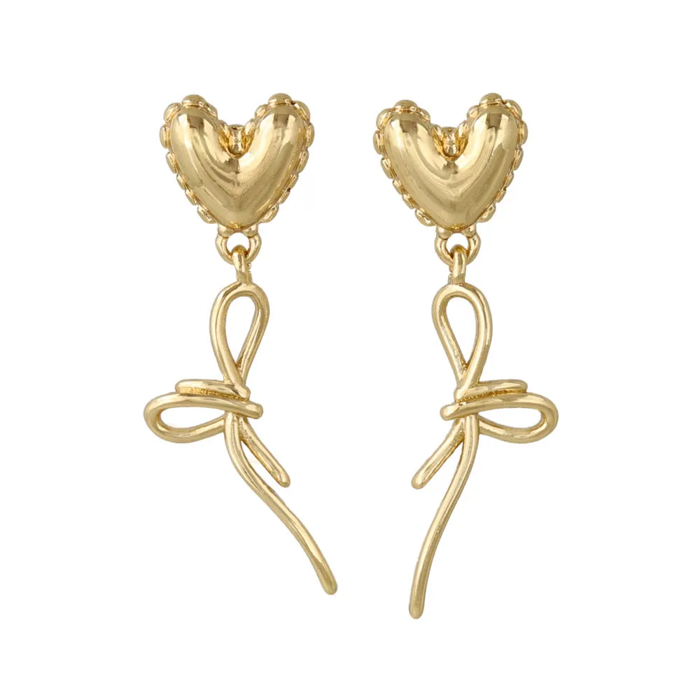 Puffed Heart and Bowknot Earrings