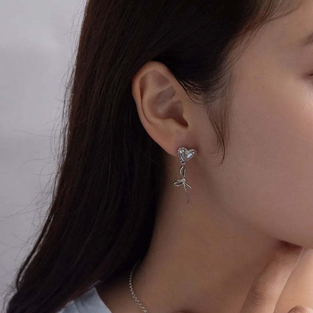 Puffed Heart and Bowknot Earrings