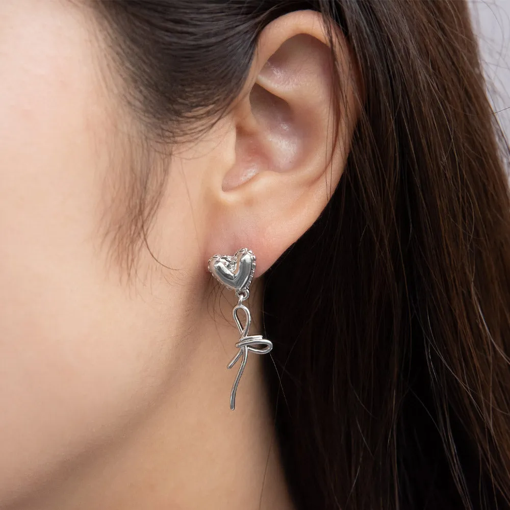 Puffed Heart and Bowknot Earrings