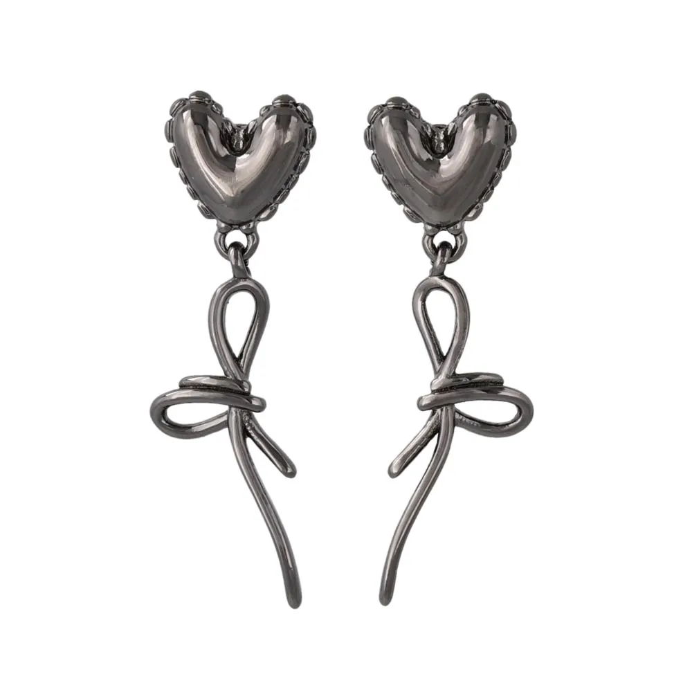 Puffed Heart and Bowknot Earrings