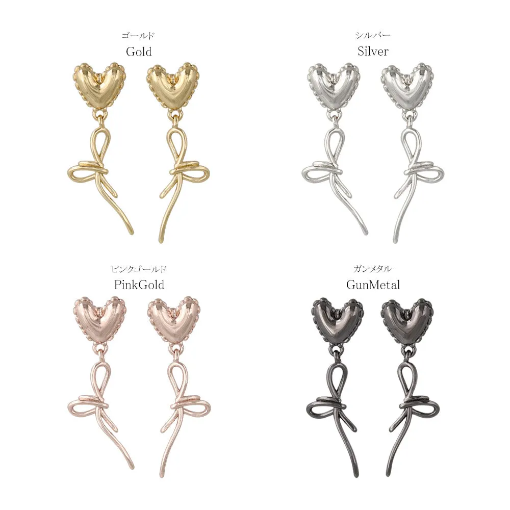 Puffed Heart and Bowknot Earrings