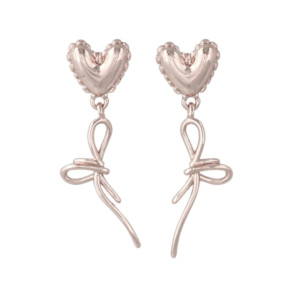 Puffed Heart and Bowknot Earrings