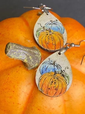 Pumpkin Trio Hand Painted Teardrop Earrings
