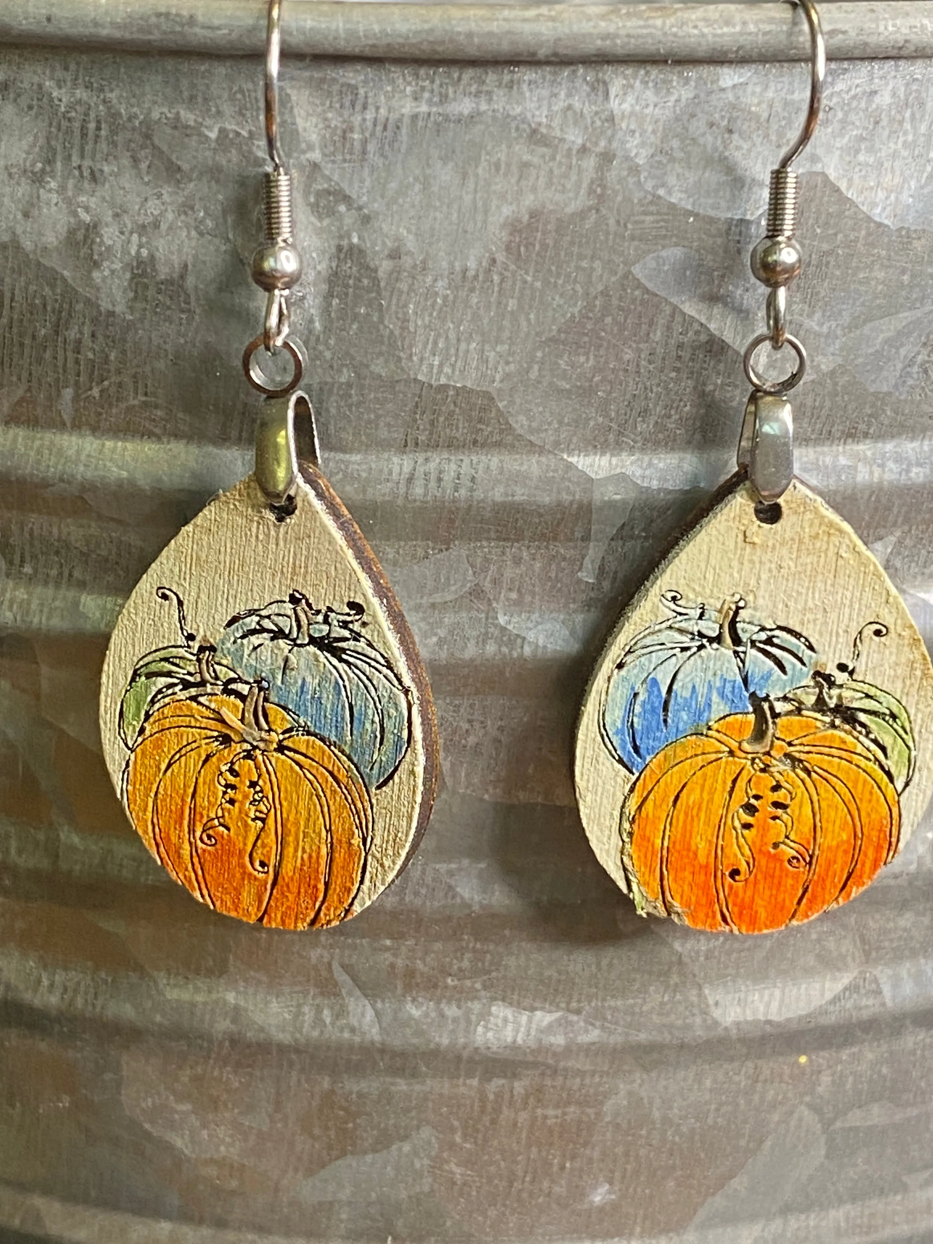 Pumpkin Trio Hand Painted Teardrop Earrings