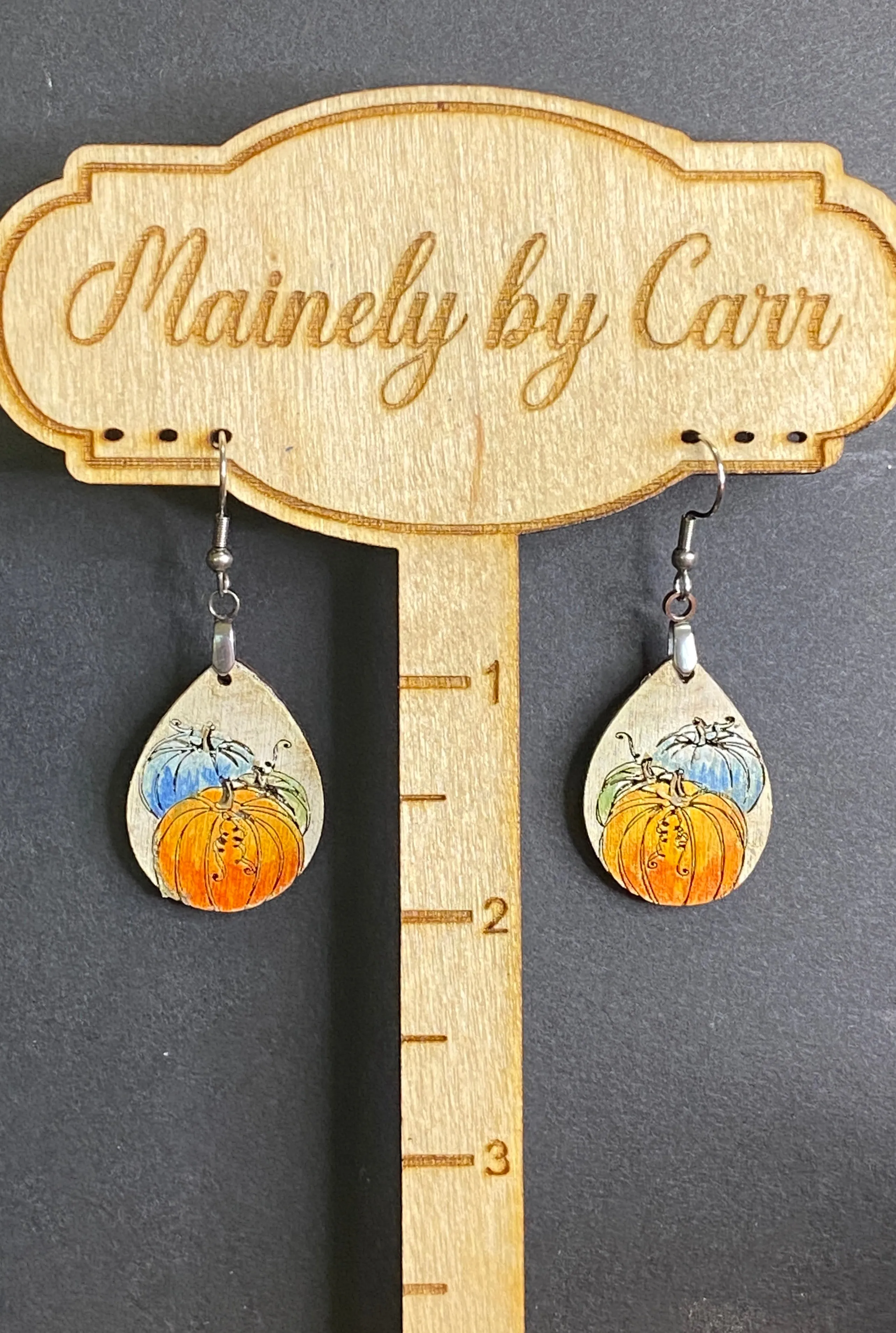 Pumpkin Trio Hand Painted Teardrop Earrings