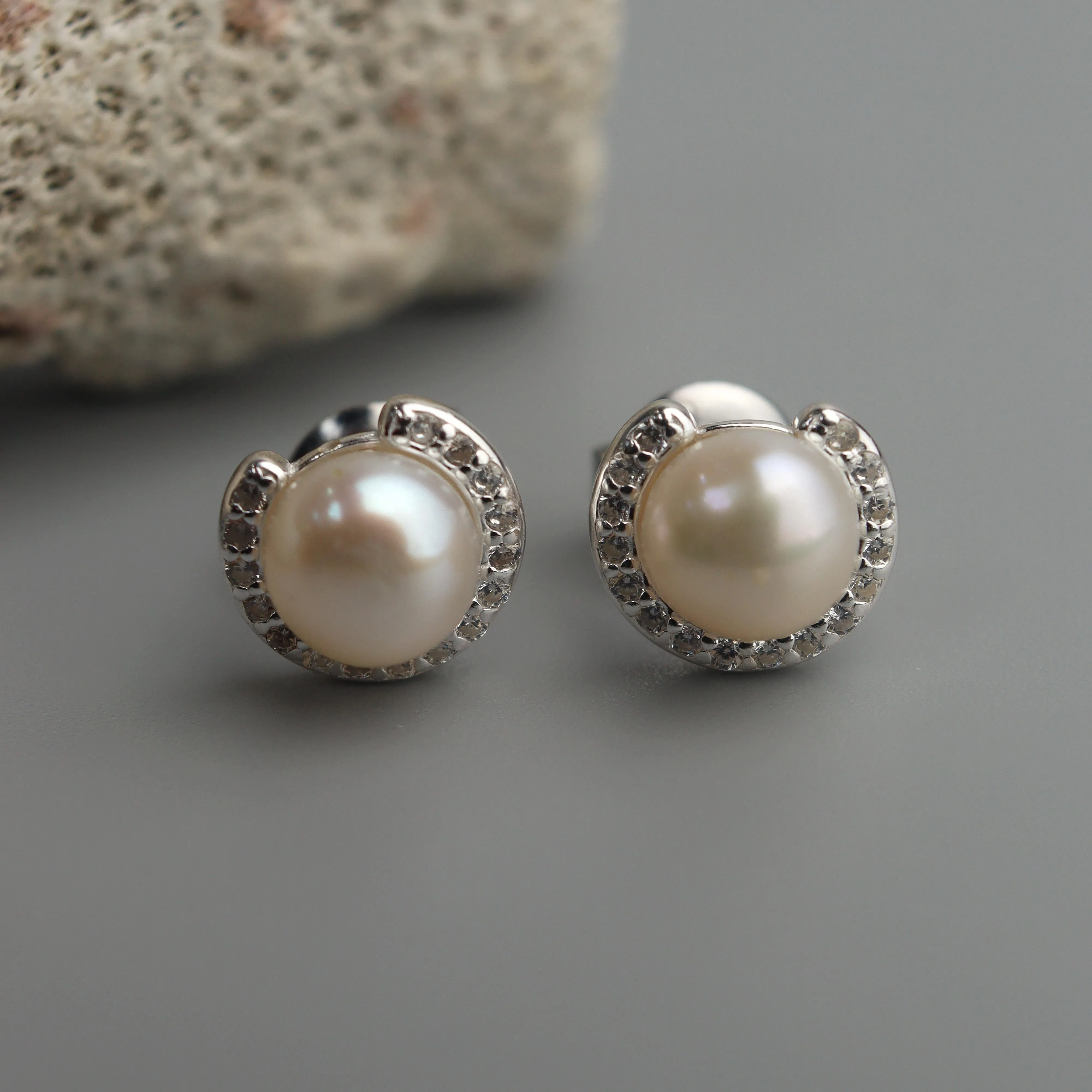 PURLIE S925 Silver White Fresh Water Pearl
