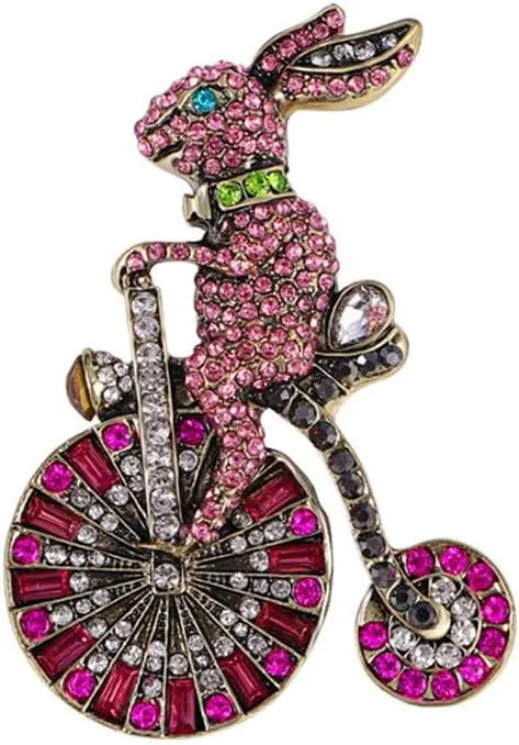 Rabbit Riding a Bicycle Rhinestone Brooch for Women Men Cute Funny Cubic Zirconia Lapel Pin Badges Accessories for Clothing Boutonniere Pins Corsage Trendy Brooches Fashion Easter Jewelry Graduation