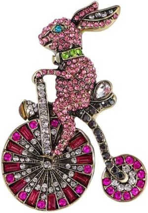 Rabbit Riding a Bicycle Rhinestone Brooch for Women Men Cute Funny Cubic Zirconia Lapel Pin Badges Accessories for Clothing Boutonniere Pins Corsage Trendy Brooches Fashion Easter Jewelry Graduation