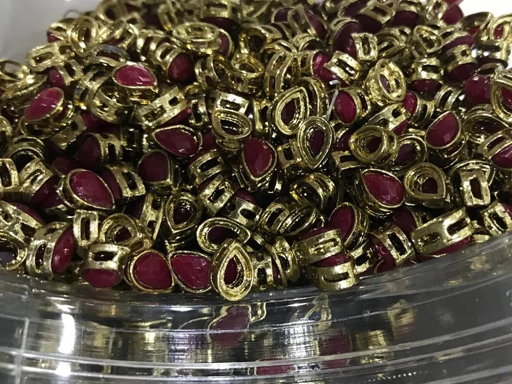 Red Drop Jaipuri Metal Kundan Stone (With Stone- 8x5 mm)