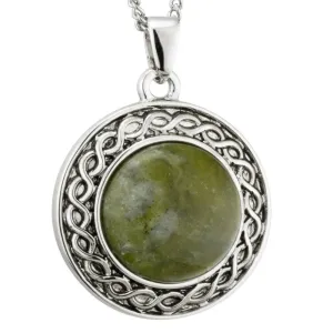 Rhodium Plated Connemara Marble Celtic Design Style Oval necklace