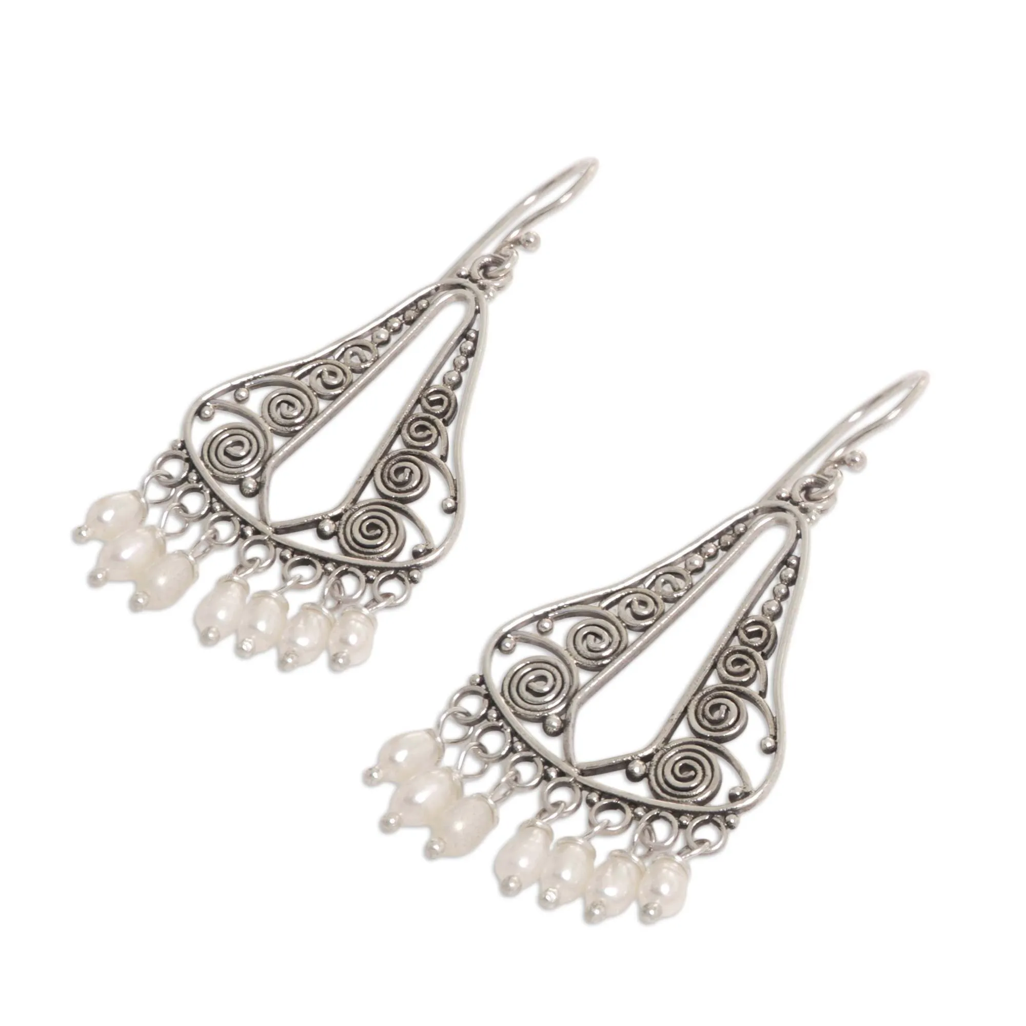 River Mountain Bridal Sterling Silver Pearl Chandelier Earrings