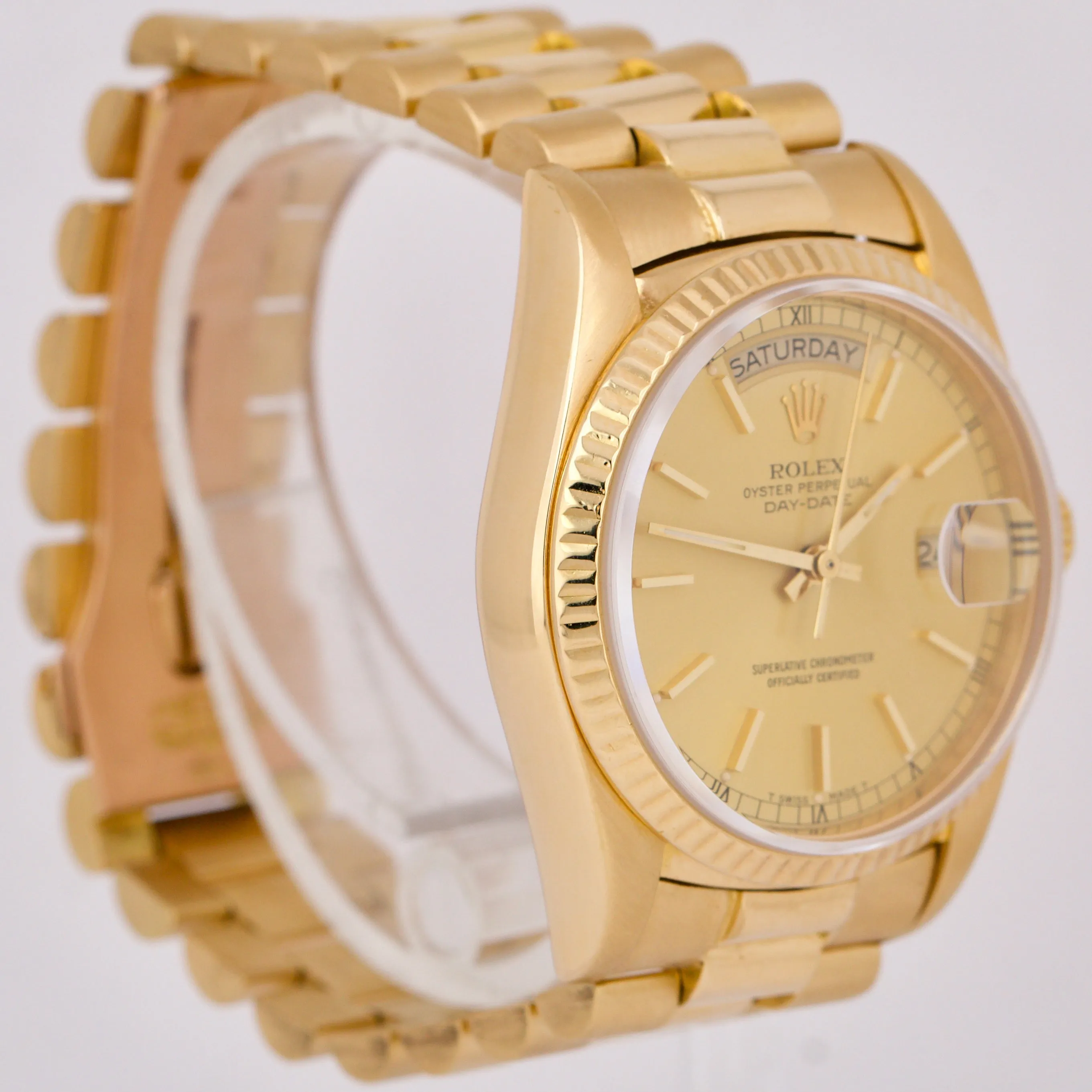 Rolex Day-Date President 36mm CHAMPAGNE 18K Yellow Gold Fluted Watch 18038