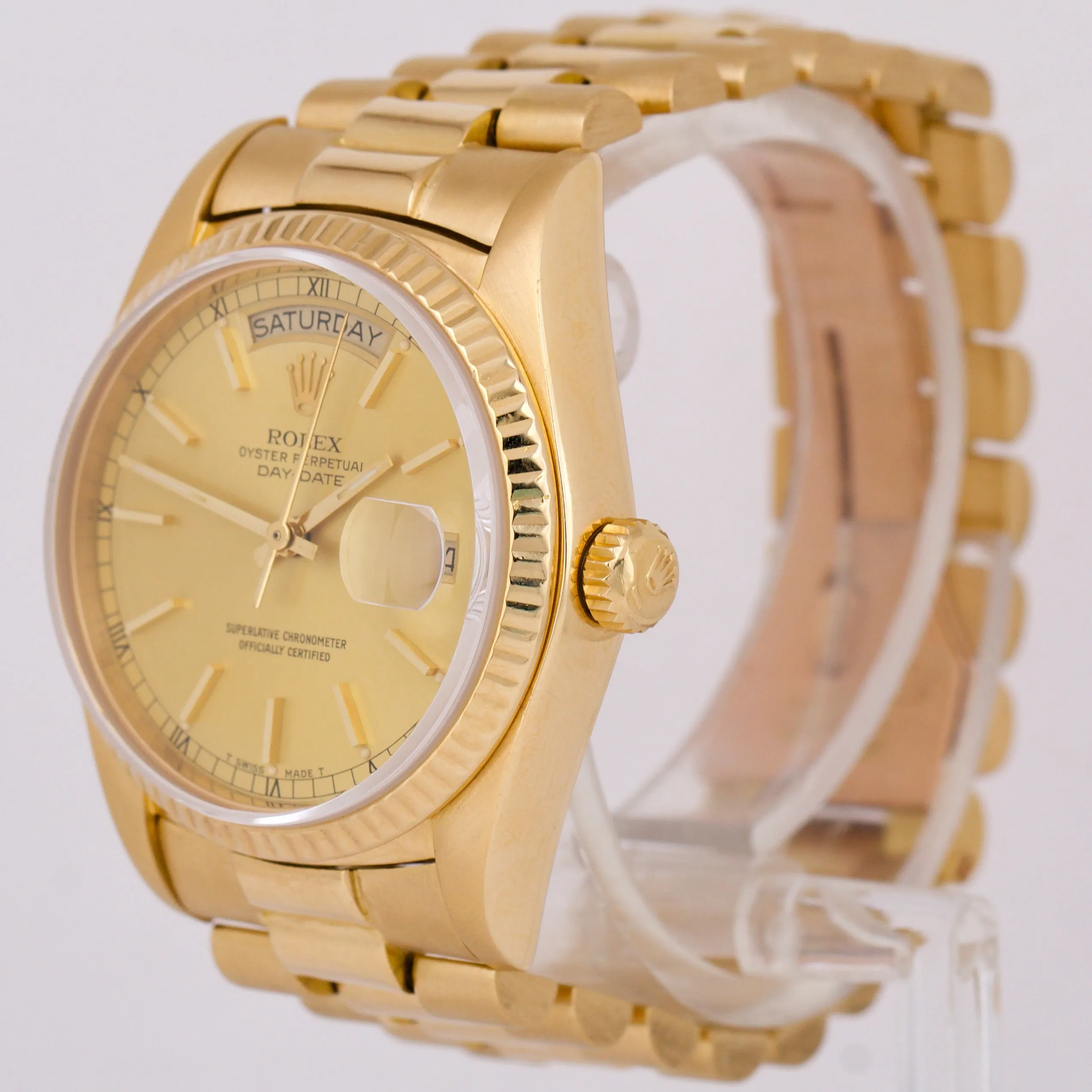 Rolex Day-Date President 36mm CHAMPAGNE 18K Yellow Gold Fluted Watch 18038