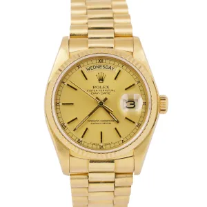 Rolex Day-Date President CHAMPAGNE 36mm 18K Yellow Gold Fluted Watch 18038