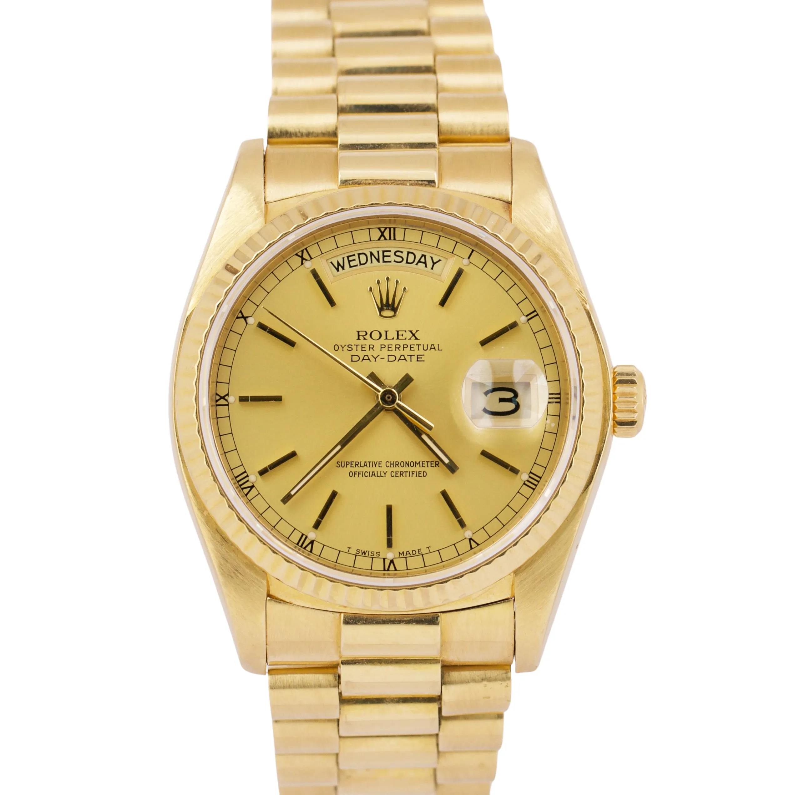 Rolex Day-Date President CHAMPAGNE 36mm 18K Yellow Gold Fluted Watch 18038