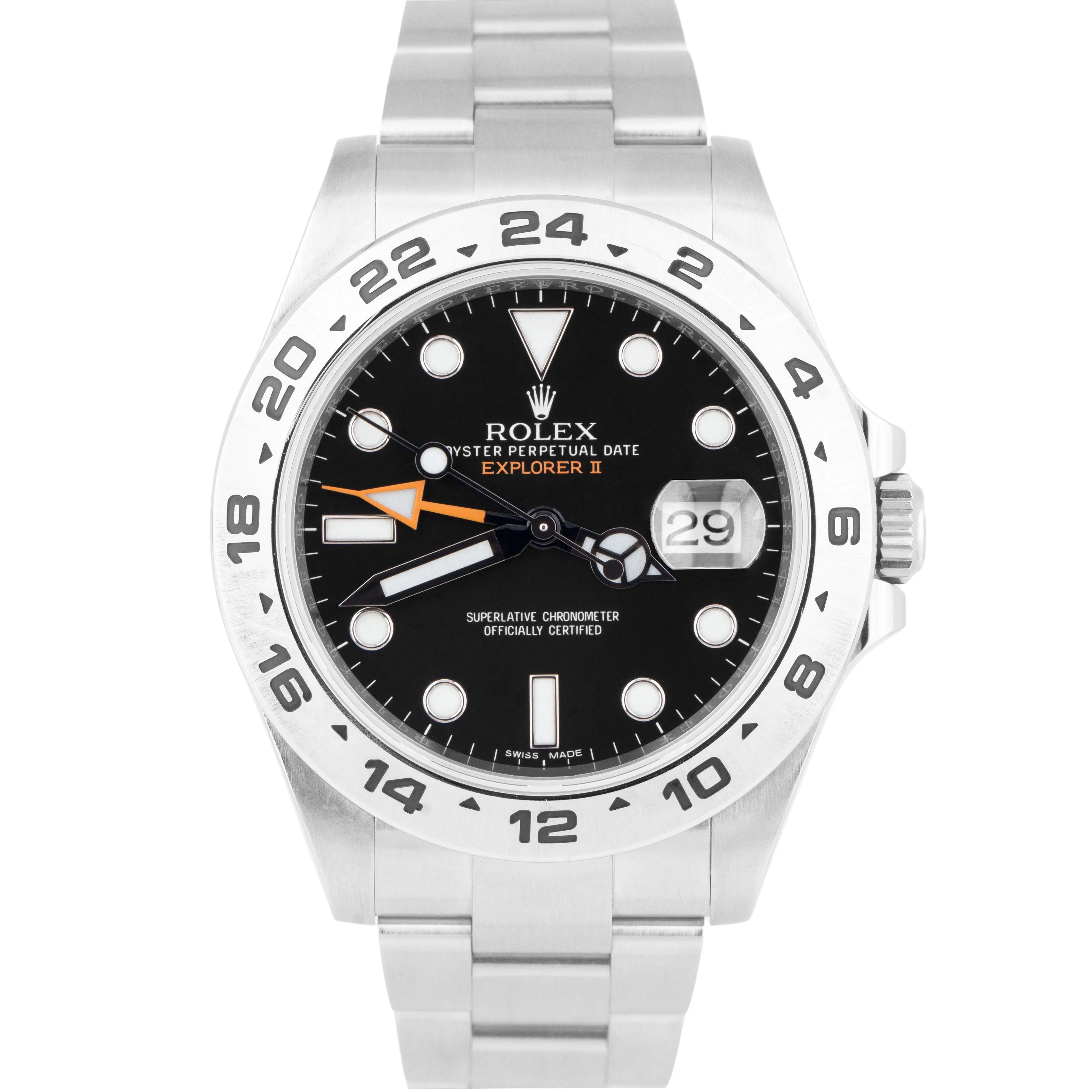 Rolex Explorer II Black Dial PAPERS 216570 42mm Steel Orange GMT Date Watch B P