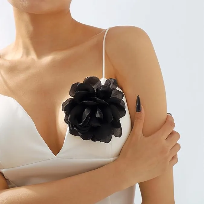 Rose Flower Extra Big Brooches Dainty Satin Fabric Rose Flower Brooches Lapel Exquisite Elegant Handmade Big Rose Flower Brooches Pin Classic for Wedding Party Dance Prom Brooch Dress Suit Ceremony Clothes Accessories