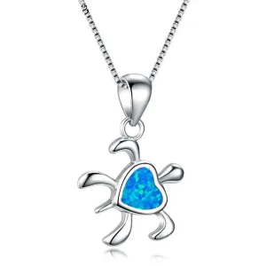 Save Sea Turtle Necklace | Blue Fire Opal Turtle Love