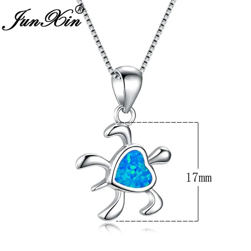 Save Sea Turtle Necklace | Blue Fire Opal Turtle Love