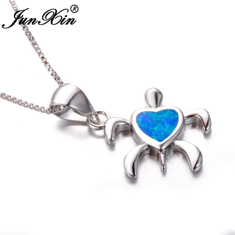Save Sea Turtle Necklace | Blue Fire Opal Turtle Love