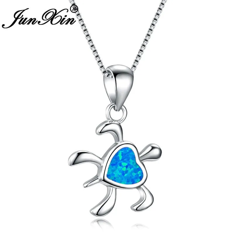 Save Sea Turtle Necklace | Blue Fire Opal Turtle Love