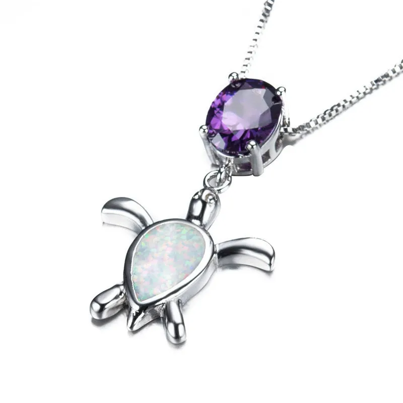 Save Sea Turtle Pendant Necklace | Fire Opal 925 Sterling