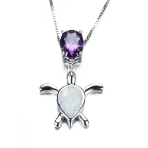 Save Sea Turtle Pendant Necklace | Fire Opal 925 Sterling