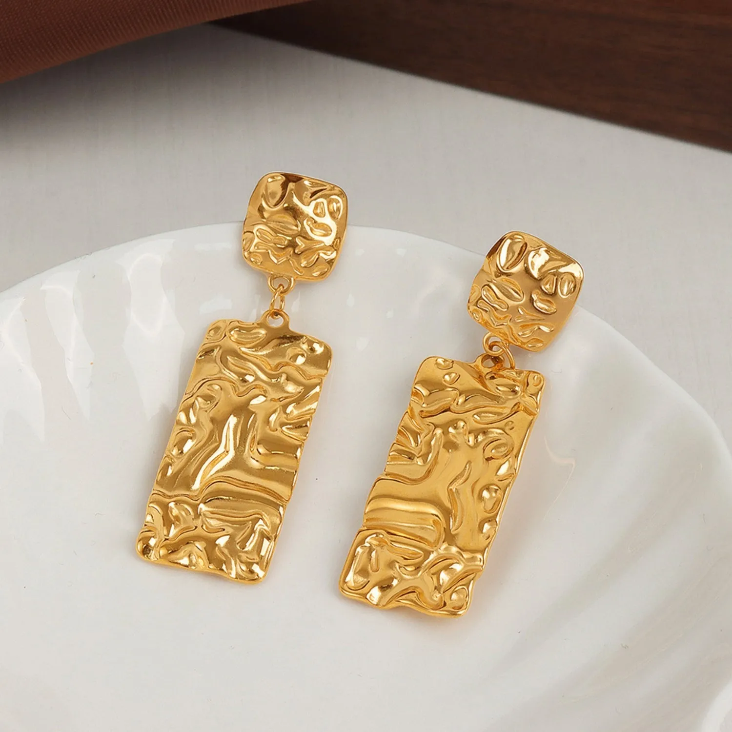 Sculpted Geometric Titanium Steel Dangle Earrings