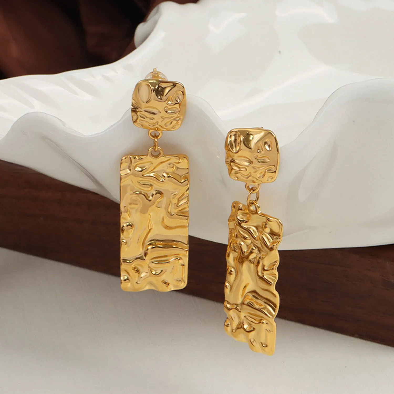Sculpted Geometric Titanium Steel Dangle Earrings