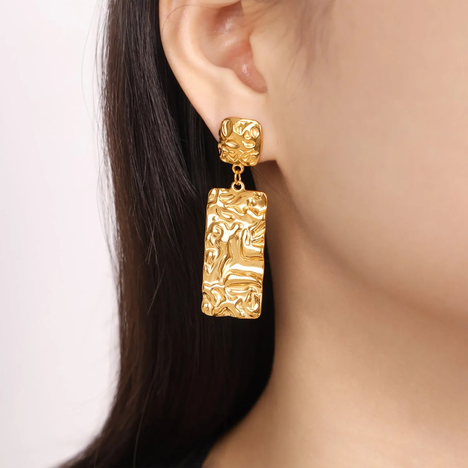 Sculpted Geometric Titanium Steel Dangle Earrings