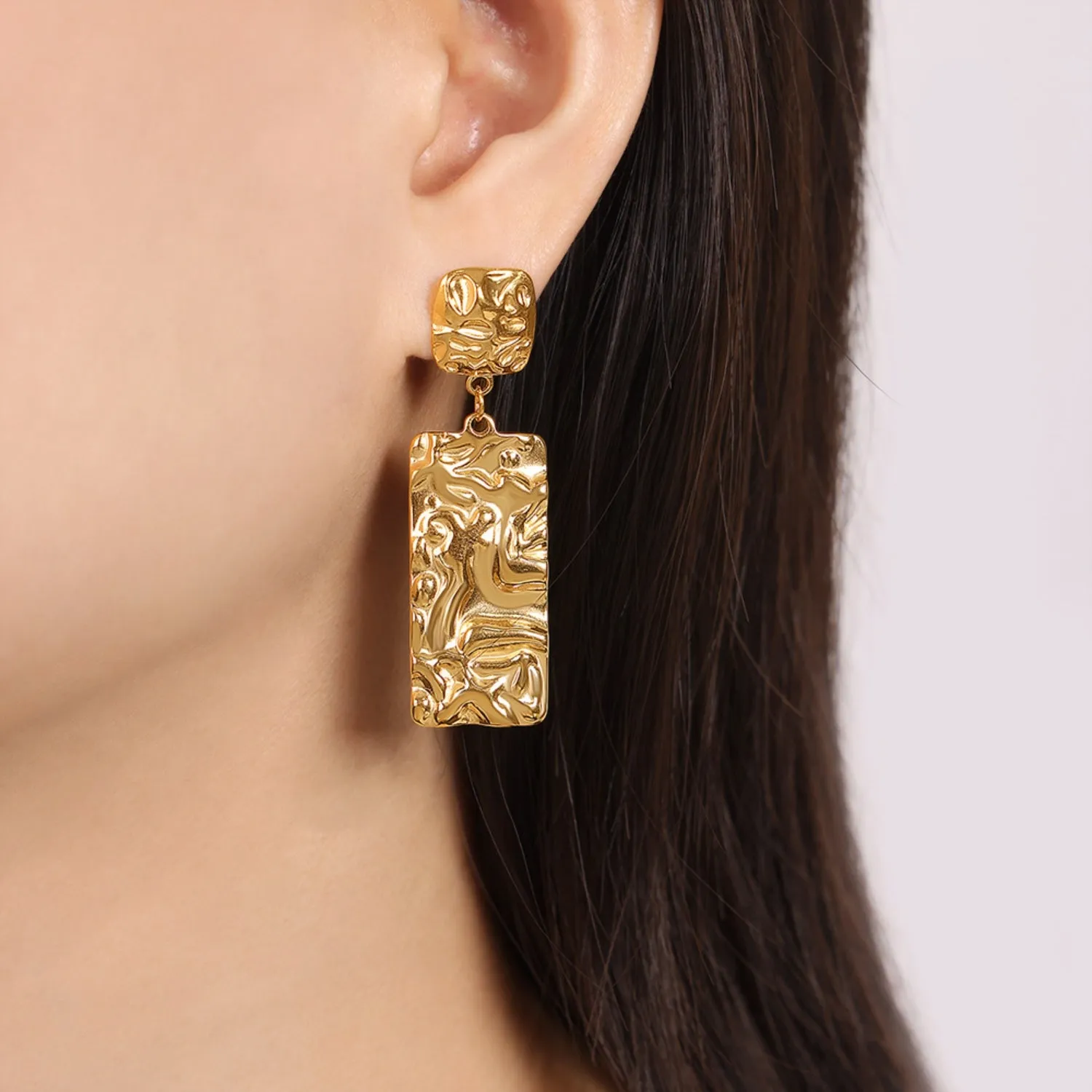 Sculpted Geometric Titanium Steel Dangle Earrings