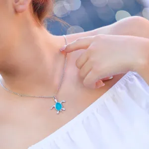 Sea Glass Sea Turtle Necklace - Sky Blue