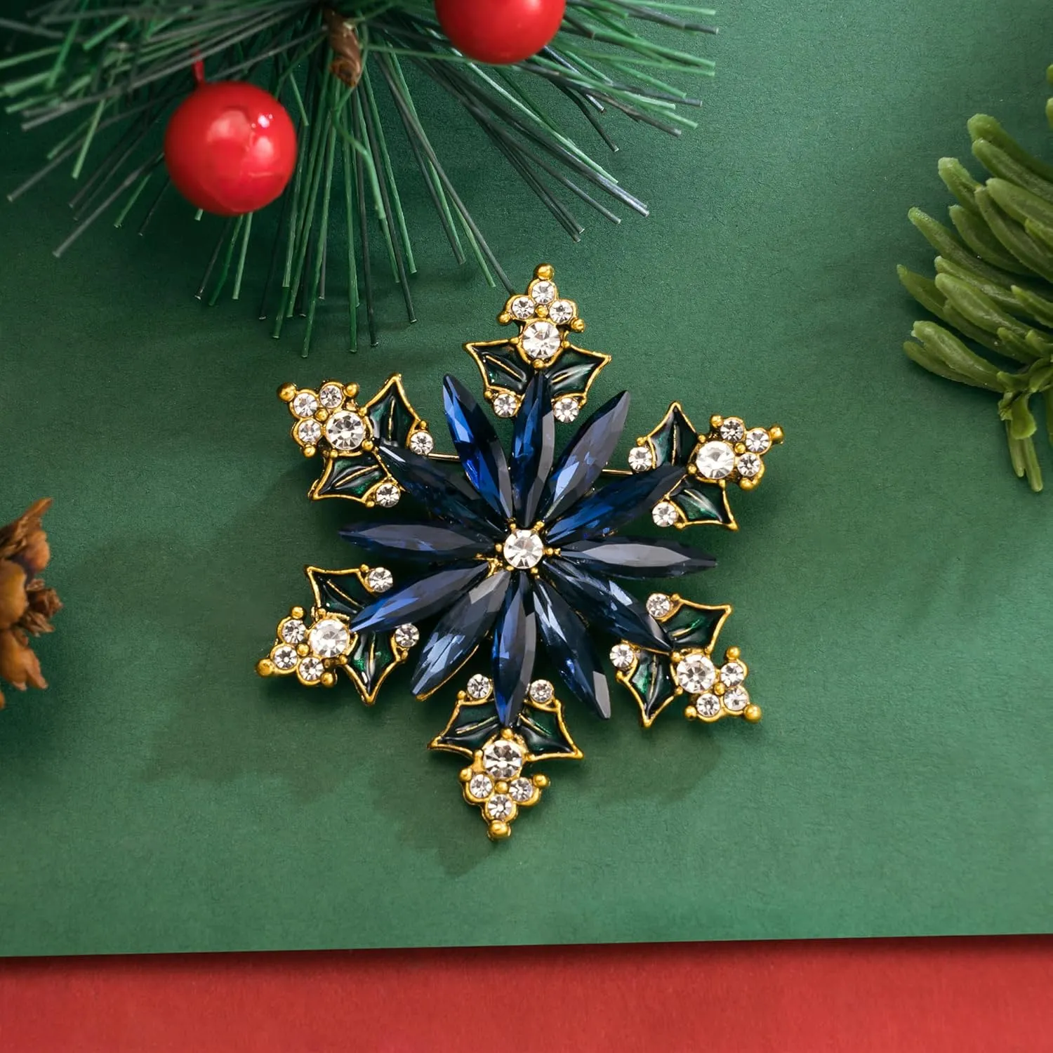 SELOVO Vintage Style Women's Crystal Snowflake Statement Brooch Pin Gold Tone