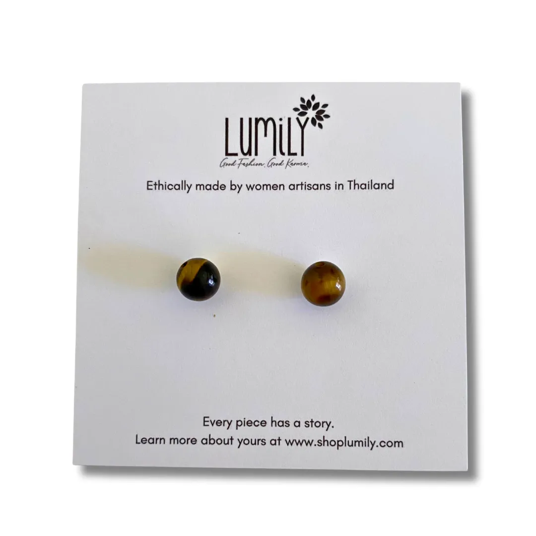 Semi-Precious Stone Studs Carded Earrings - Thailand