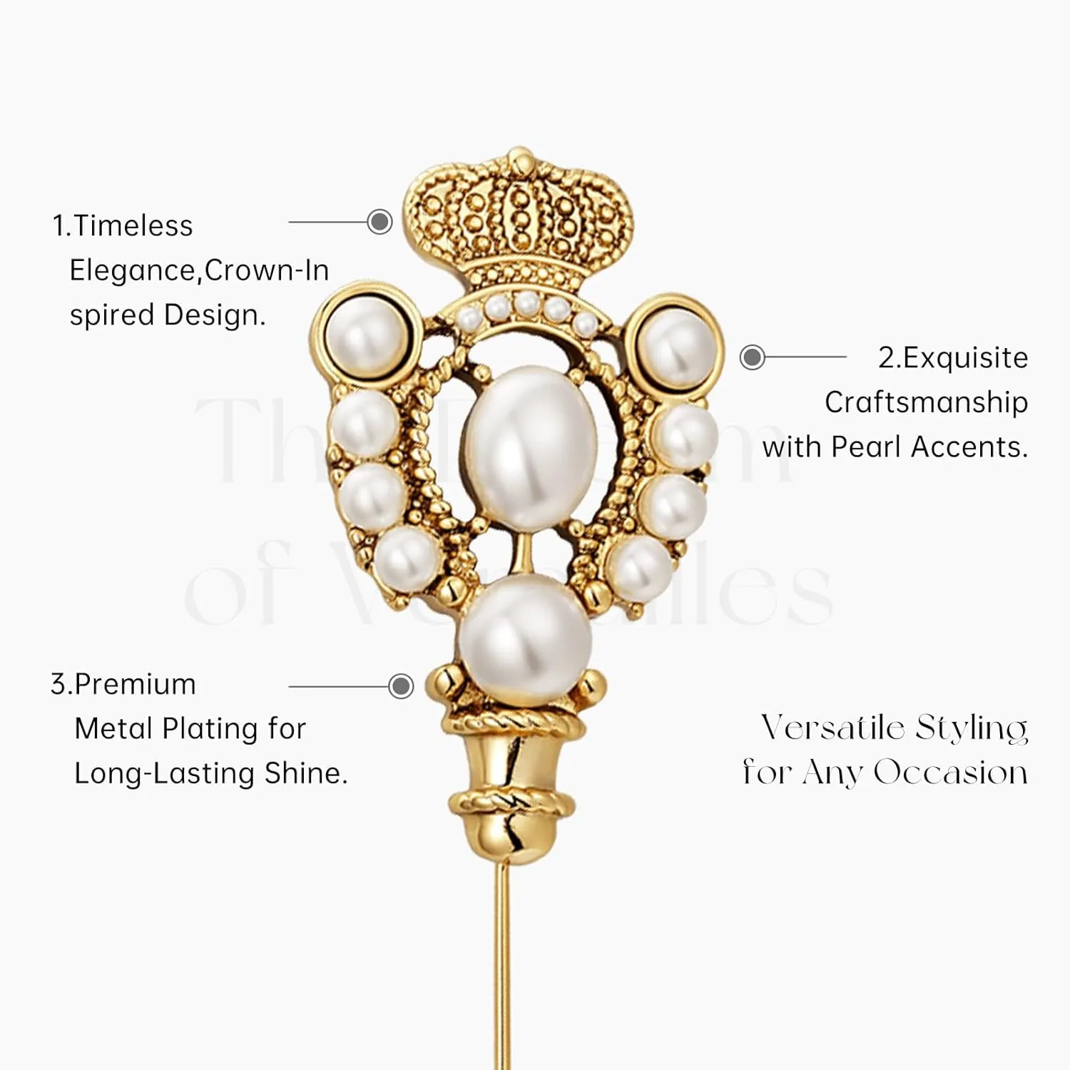 SHE'S FREE STYLE JUST FOR YOU [Versailles Dream] Vintage crown flower brooches and pins for women, Pearl brooch pins Metal Plating Process safety pins Baroque Style jewelry pins and brooches