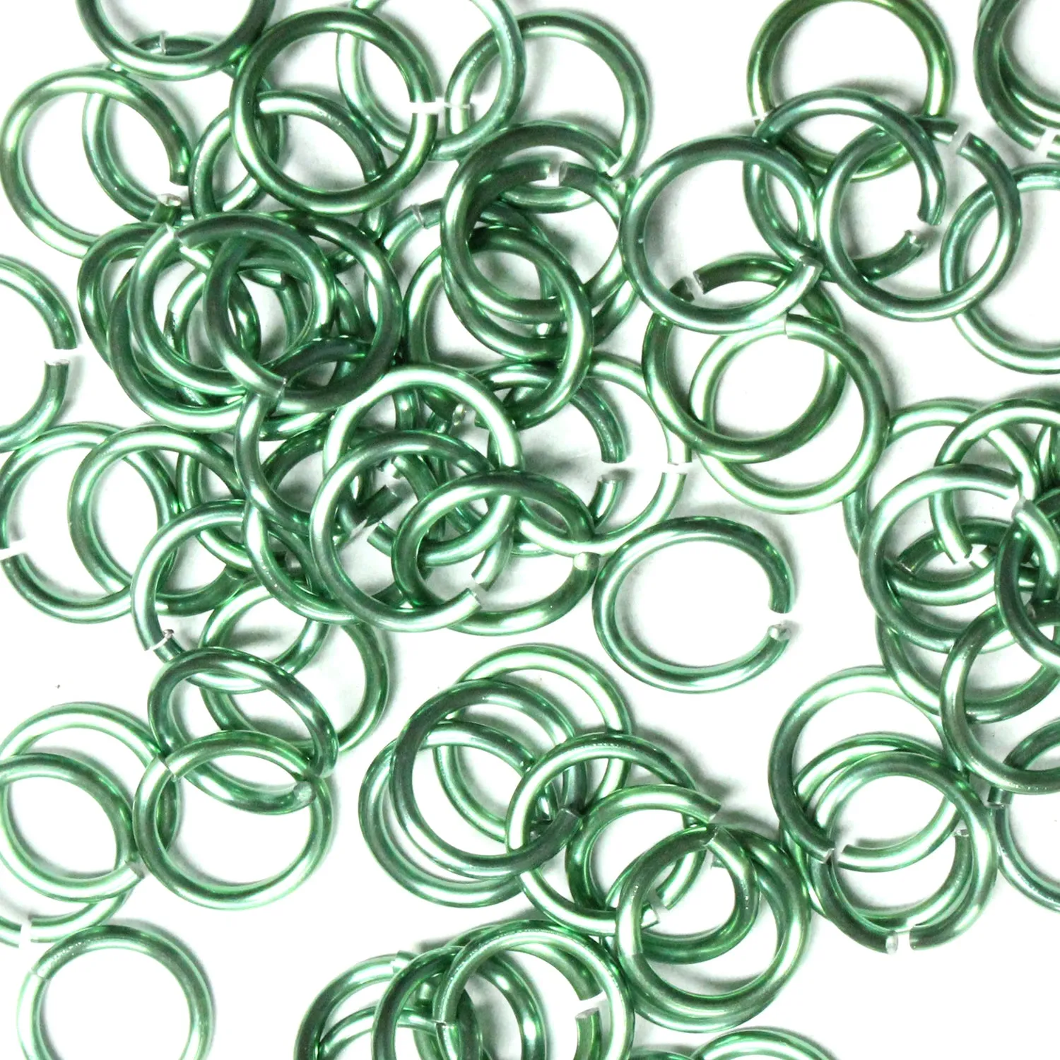 SHINY DARK SEAFOAM GREEN 7mm 16 GA AWG Jump Rings / 5 Gram Pack (approx 70) / sawcut round open anodized aluminum