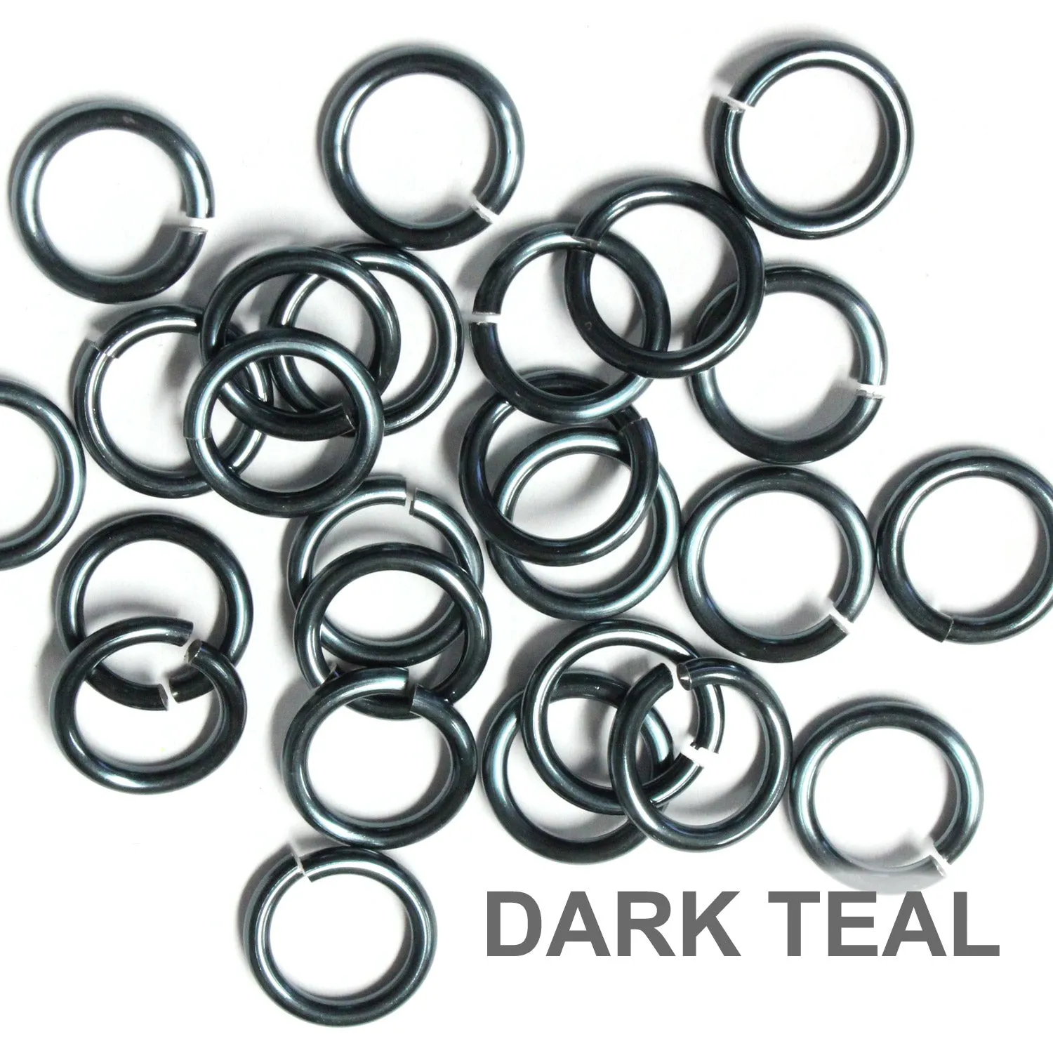 SHINY DARK TEAL 10mm 12 GA Jump Rings / 250 Pack / sawcut round open anodized aluminum