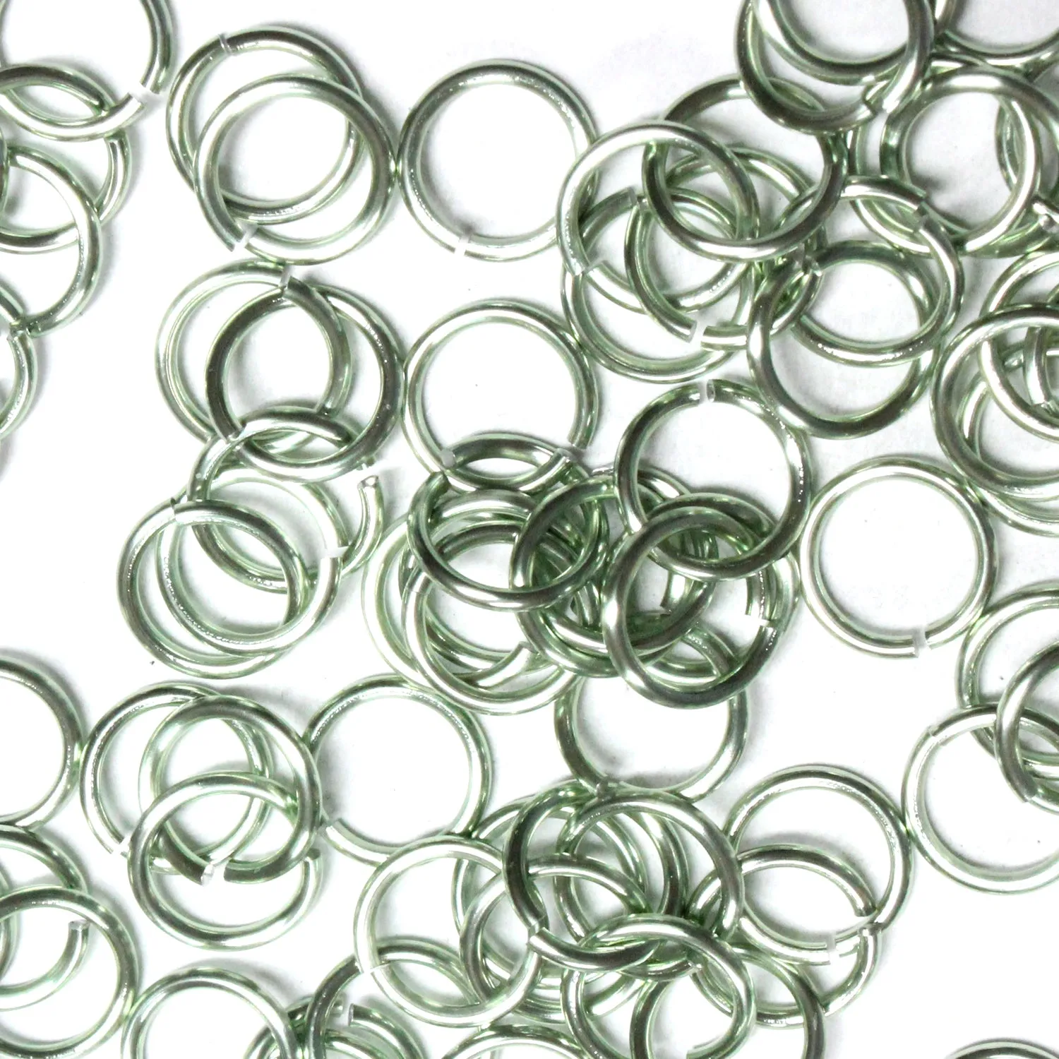 SHINY LIGHT SEAFOAM GREEN 7mm 16 GA AWG Jump Rings / 5 Gram Pack (approx 70) / sawcut round open anodized aluminum