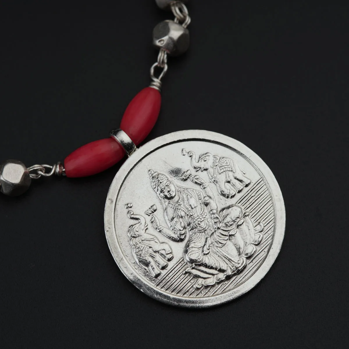 Silver Coin Necklace with Silver Beads