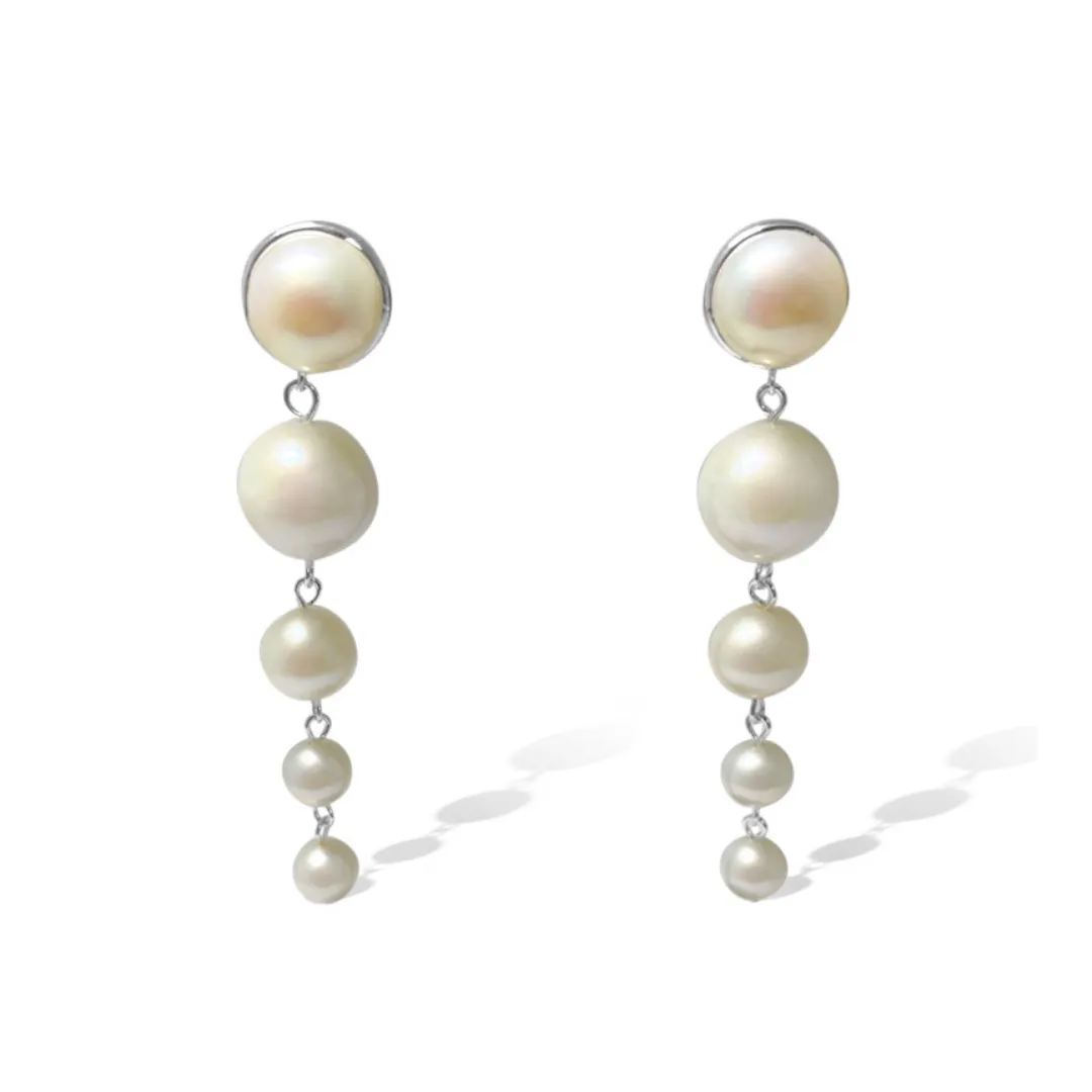 Silver Perle 5 Drop Fresh Water Pearl & Silver Earrings W/S