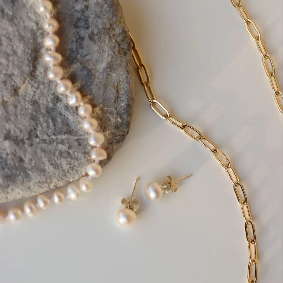 Silver Perle 6mm Fresh Water Pearl Stud Earrings
