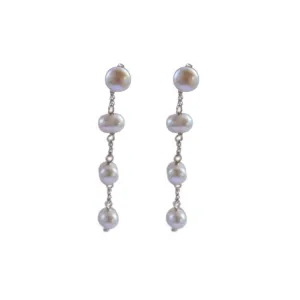 Silver Perle Four Drop Pearl & Chain Earrings