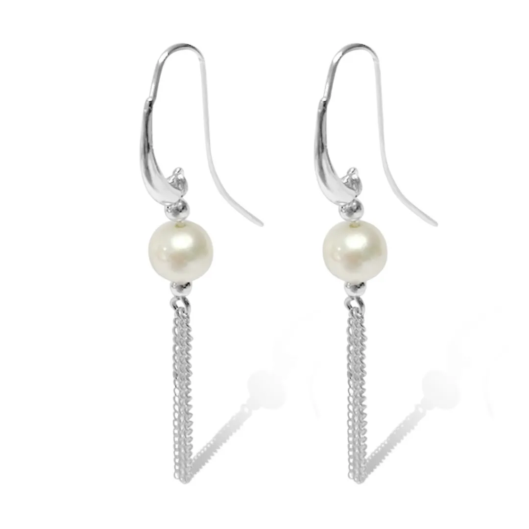 Silver Perle Pearl & Chain Earrings