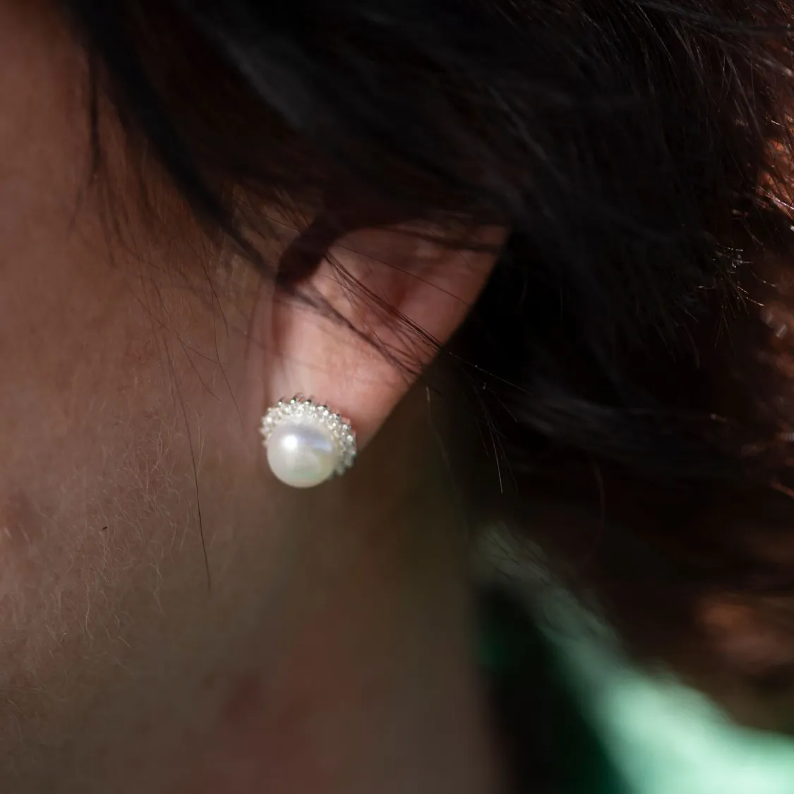 Silver Perle Sun Button Earrings