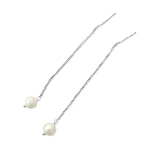 Silver Perle White Fresh Water Pearl 6mm Thread Earrings