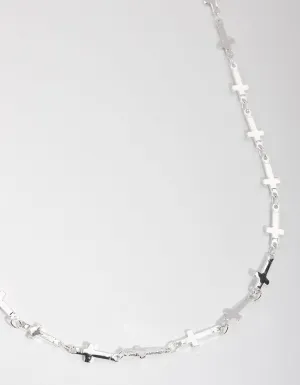 Silver Plated Cross Station Necklace