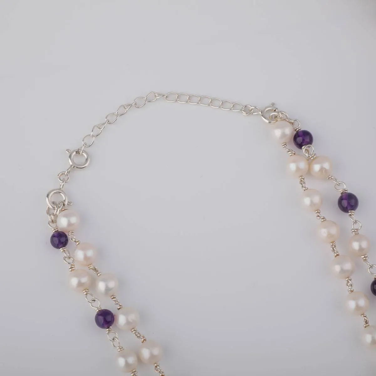 Silver Soorajmukhi Pendant Necklace with Amethyst and Pearls