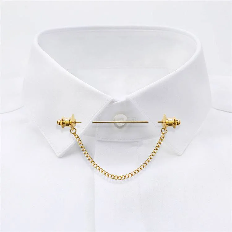 Simple Personality Gold Color Pins Brooches Metal Chain Tassel Shirt Collar Lapel Pin